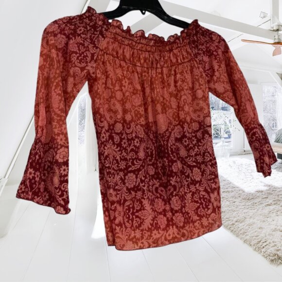 NWT Next Era Off Shoulder Paisley Ruffle Flare Sleeve Boho Top – Size M - Picture 5 of 12